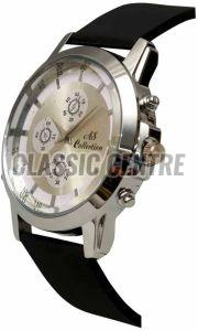 Silver Black Silicone Strap Men Analog Watch