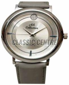 Silver Grey Leather Strap Men Watch