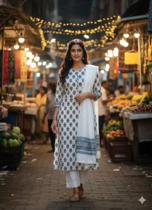 Ladies Cotton Printed Kurti Pant Dupatta Set