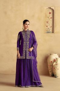 Ladies Embroidered Chinon Sharara Suit