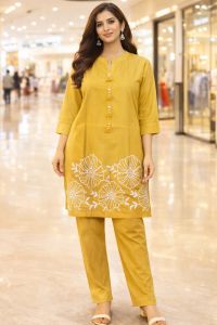 Ladies Muslin Floral Embroidered Coord Set