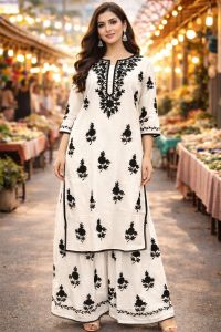 Ladies Pure Modal Aari Work Kurti Palazzo Set