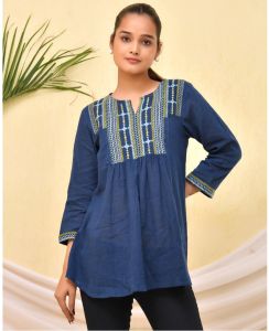 Laides Embroidered Cotton Short Kurti