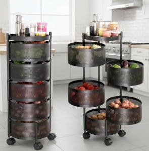 Metal Round Kitchen Rotating Trolley