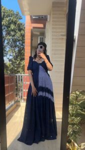Designer Navy Blue Full Length Gown