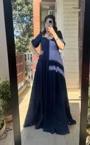 Designer Navy Blue Full Length Gown
