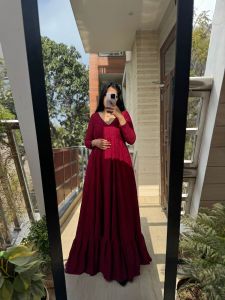Maroon Cotton Long Maxi Gown