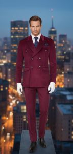 Mens Maroon Double Breasted Slim Fit Suit