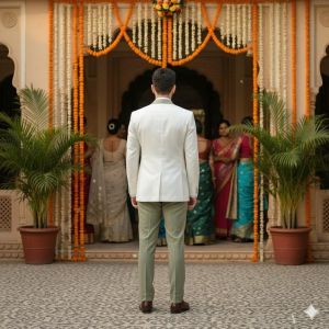 Mens Ivory Sage Green 3 Piece Wedding Party Suit
