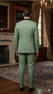 Mens Sage Green &AMP; Black Satin Shawl Lapel Tuxedo Suit