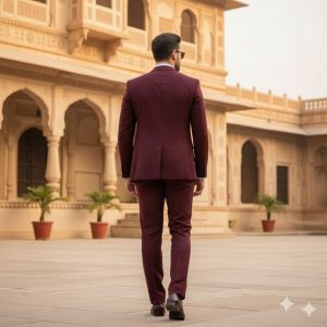 Mens Maroon 3 Piece Formal Wedding Suit