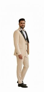 Mens Beige Slim Fit 3 Piece Wedding Tuxedo Suit