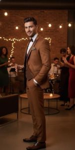 Mens Brown Slim Fit 3 Piece Wedding Tuxedo Suit