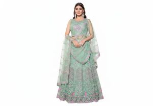 Ladies Mint Green Embroidered Lehenga Choli Set