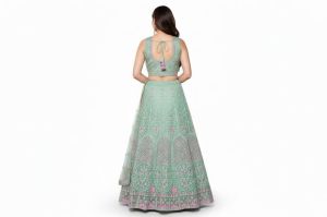 Ladies Mint Green Embroidered Lehenga Choli Set