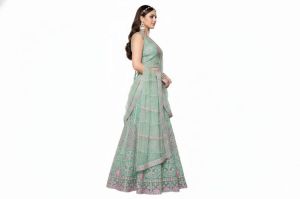 Ladies Mint Green Embroidered Lehenga Choli Set