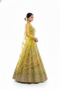 Ladies Yellow Embroidered Lehenga Choli Set