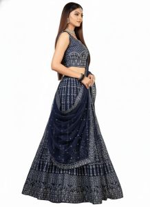 Ladies Navy Blue Embroidered Lehenga Choli Set