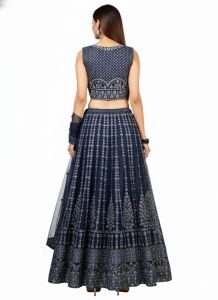Ladies Navy Blue Embroidered Lehenga Choli Set