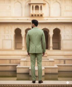 Mens Green 2 Piece Slim Fit Safari Suit
