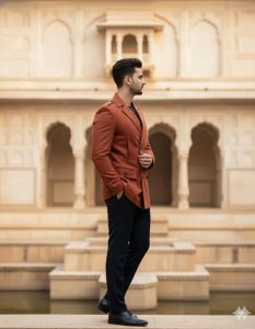 Mens Rust 2 Piece Double Breasted Utility Suit