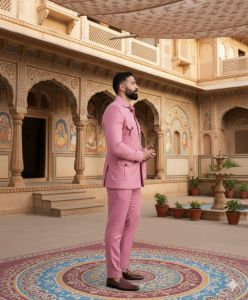 Mens Pink Indo Western 2 Piece Suit