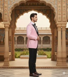 Mens Pink Elegant Slim Fit Tuxedo Suit
