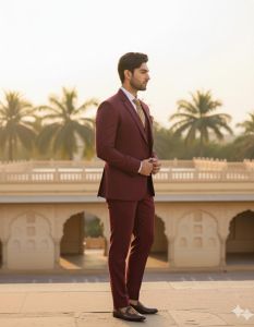Mens Burgundy Classic Slim Fit Suit