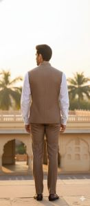 Mens Brown Textured Waistcoat Suit Set