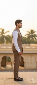 Mens Brown Textured Waistcoat Suit Set