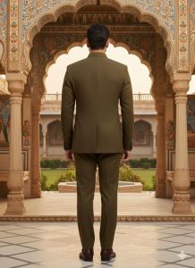 Mens Olive Green Slim Fit Jodhpuri Suit