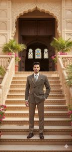 Mens Brown Slim Fit Double Breasted Suit