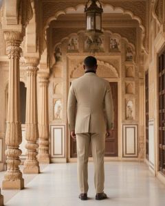 Mens Beige Pocketed Slim Fit Suit
