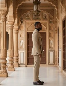 Mens Beige Pocketed Slim Fit Suit