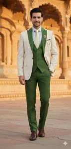 Mens Beige Slim Fit 3 Piece Groom Tuxedo Suit