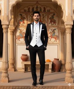 Mens Black &AMP; White Contrast 3 Piece Tuxedo Suit