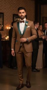 Mens Dark Brown Slim Fit 3 Piece Wedding Tuxedo Suit