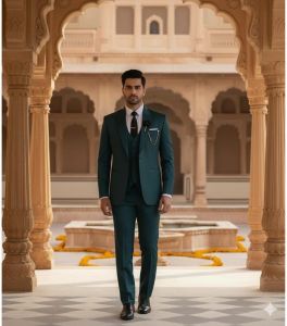 Mens Green 3 Piece Formal Business Suit
