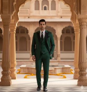 Mens Green 3 Piece Wedding Party Suit