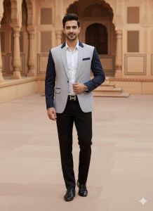 Mens Grey Slim Fit Party Wear Blazer