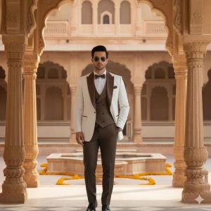 Mens Ivory 3 Piece Dinner Jacket Wedding Suit