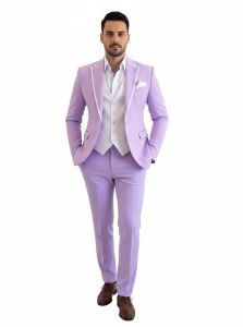 Mens Lavender 3 Piece Slim Fit Wedding Tuxedo Suit