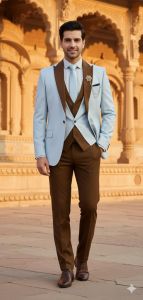 Mens Light Blue Slim Fit 3 Piece Wedding Tuxedo Suit