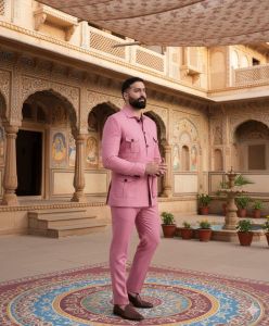 Mens Pink Indo Western 2 Piece Suit