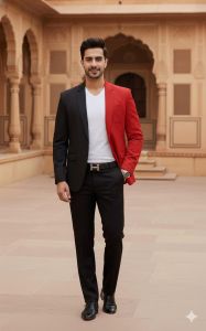 Mens Red Slim Fit Party Wear Blazer