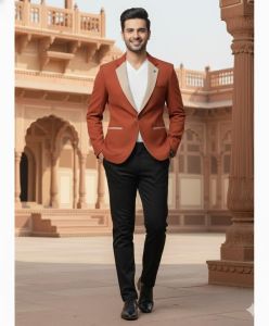 Mens Rust Slim Fit Party Wear Blazer