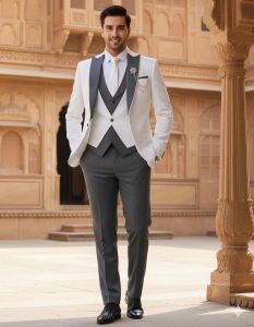 Mens White 3 Piece Wedding Tuxedo Suit