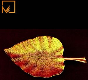 Betel Leaf Style Golden Brass Tray
