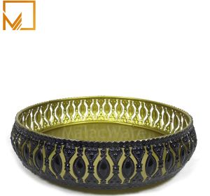 Black Metal Round Decorative Pooja Thali