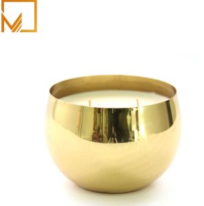 Glossy Golden Curved Stainless Steel Candle Bowl